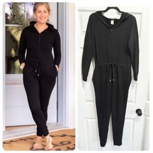 Everyday Black Hooded Jumpsuit with Drawstring Waist